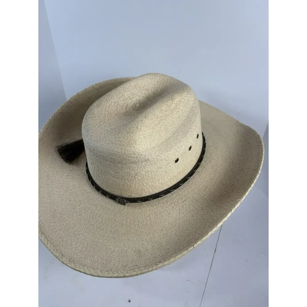 Justin Bent Rail Straw Cowboy Hat 7 1/2 Natural Western Horsehair Band Cowboy